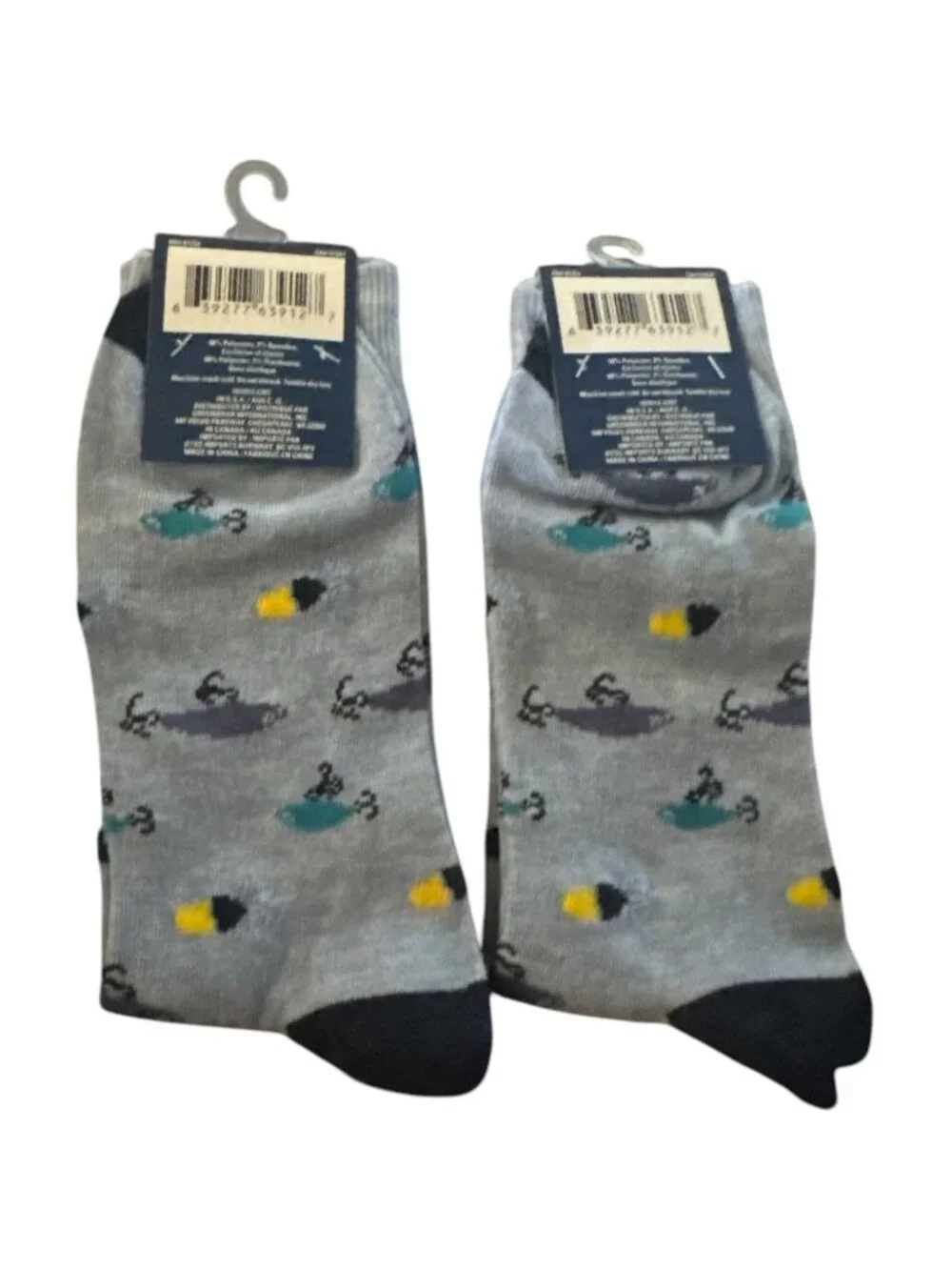 Juncture Men Crew Dress Socks Fishing Lure Multicolor 2 Pair Shoe Size 6-12